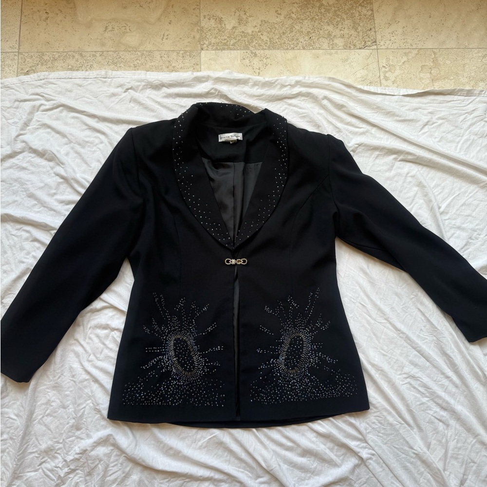 Justin Taylor Chic embellished beaded Black Women's Blazer with Embellishments